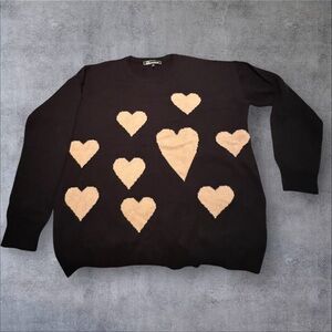 Cozy intarsia heart sweater- black XL